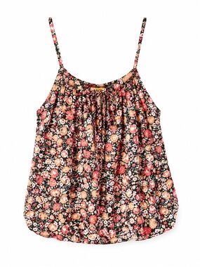 Floral Print Spaghetti Strap Tank Top - Black/Pink